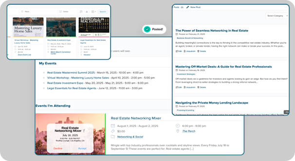 Horizon Hub events and member blog interface