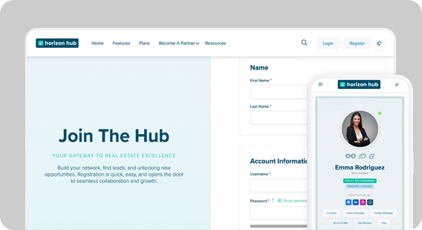 Horizon Hub registration and member profile