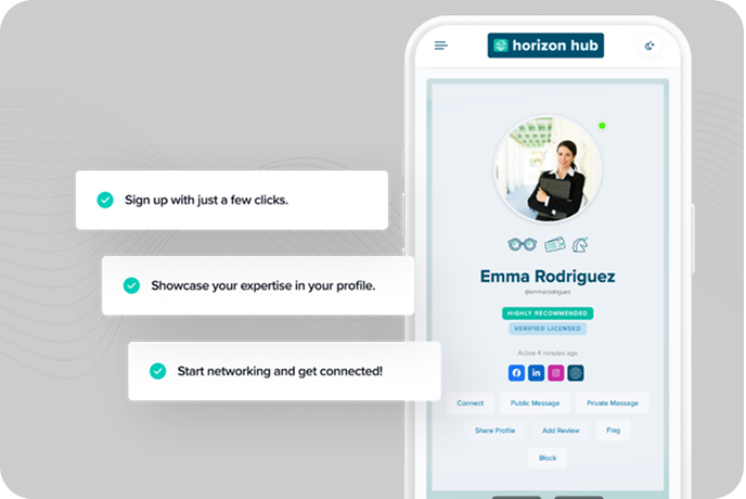 Horizon Hub sign up and profile experience